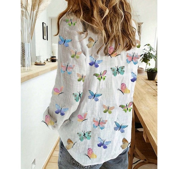 BellanBlue White Butterfly Button Down Shirt - Picture 2 of 5